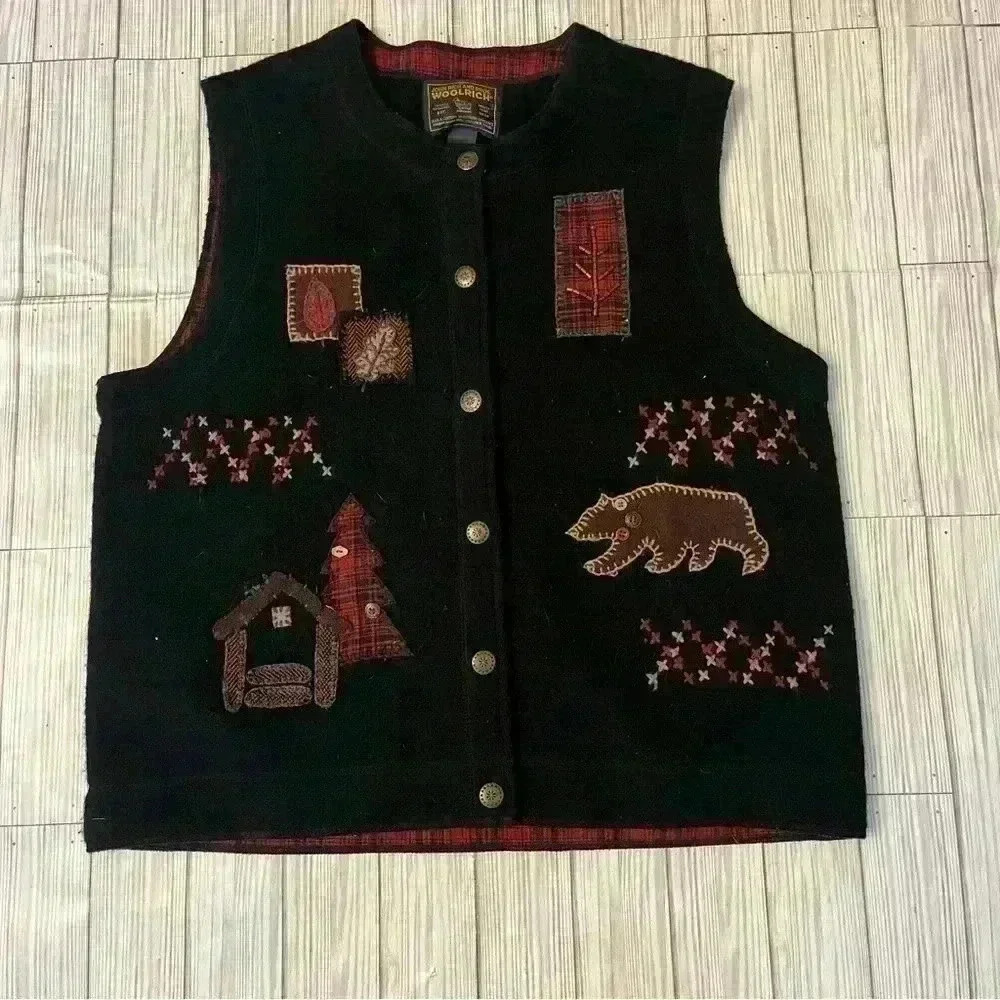 Woolrich Buffalo Plaid Embroidered Christmas Fall Vest